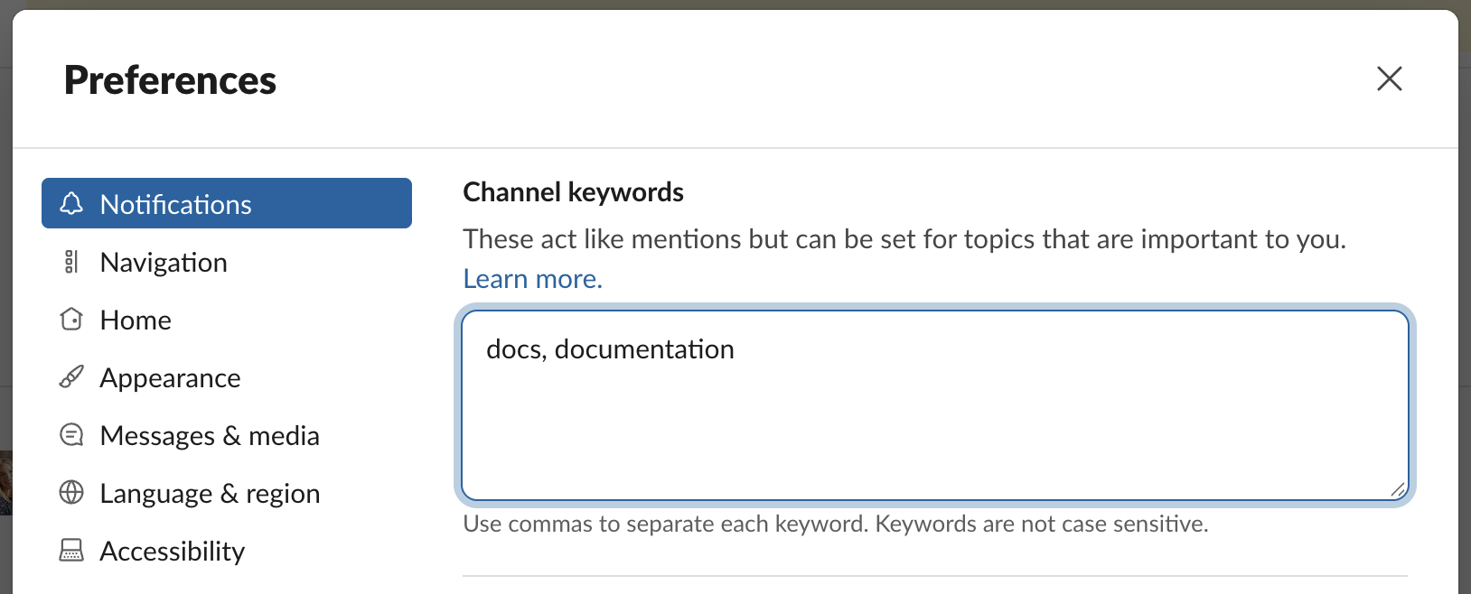 Slack keyword alerts setup